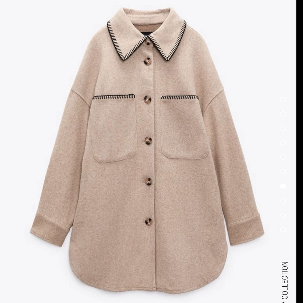 Zara NWT beige tan oversized button front stitched shacket - Picture 4 of 16